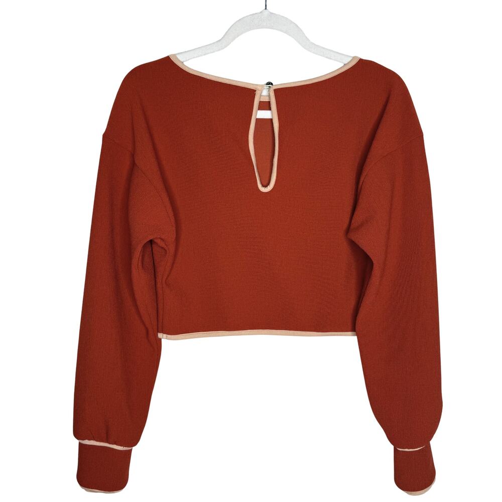 Anthropologie Maeve Contrast Trim Cropped Long Sleeve Top Size 2 Preppy Fall New - Picture 11 of 11